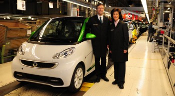 A g. : Joachim Betker, directeur de l’usine smart de Hambach; à d. : Annette Winkler, responsable de la division smart au sein de Daimler A g. : Joachim Betker, directeur de l’usine smart de Hambach; à d. : Annette Winkler, responsable de la division smart au sein de Daimler