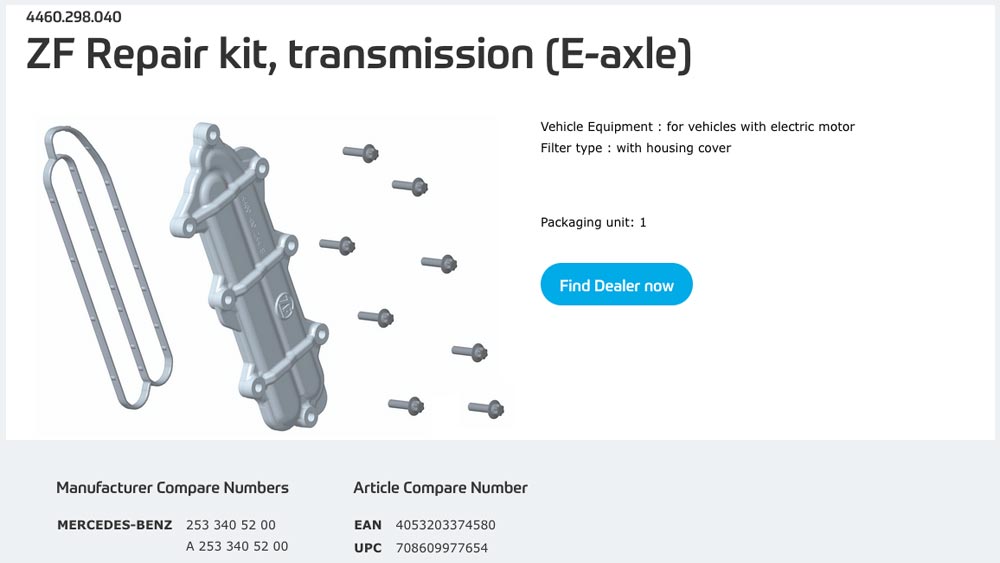 Kit de réparation ZF pour transmission électrique